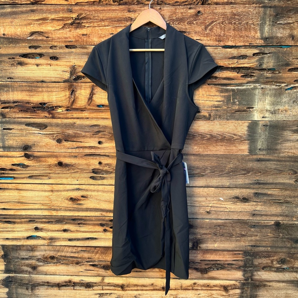 SHARAGANO | NWT Black Midi Wrap Dress 14W